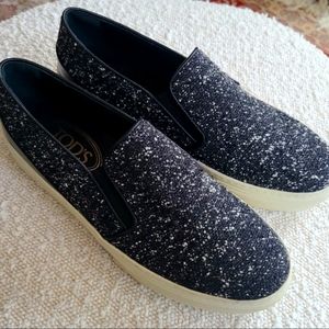 $595 Tod's Tweed Slip-on black and white EU 36.5